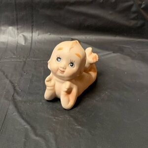 Kewpie Porcelain Baby Beige Vintage Laying on Tummy Big Eyes Collectable Cute